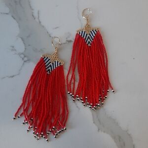 Extra Long Red Fringe Earrings